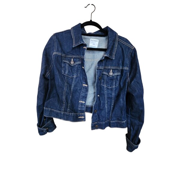 Old Navy Womens Denim Jacket L/8 Dark Wash Cotton Blend Casual Style - Picture 1 of 3